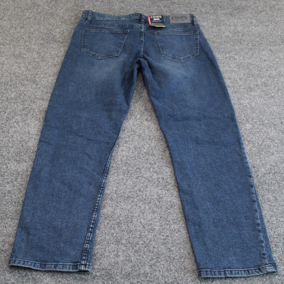 Chaps Mens Straight Fit Jeans Dark Wash Stretch Waistband Riveted Pockets 32x30 - Picture 8 of 10